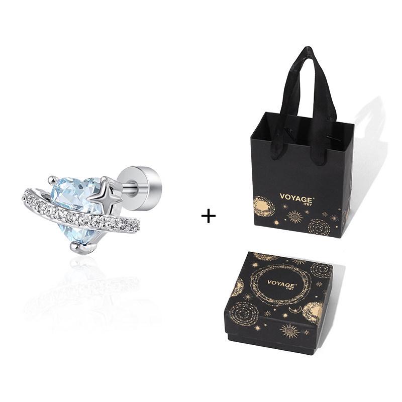 Crushed Ice Blue Winged Titanium Zirconia Stud Earrings - Unisex Cartilage Jewelry