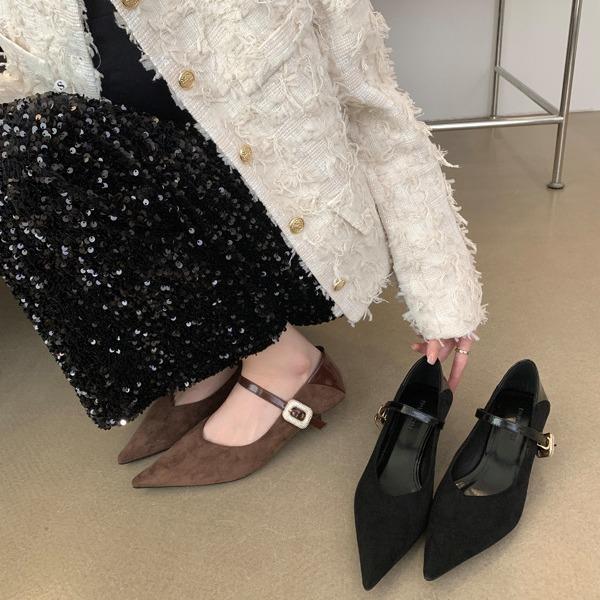 

Temperament thin heel Mary Jane single shoes women s shoes spring design sense rhinestone celebrity high heels 35 чорний