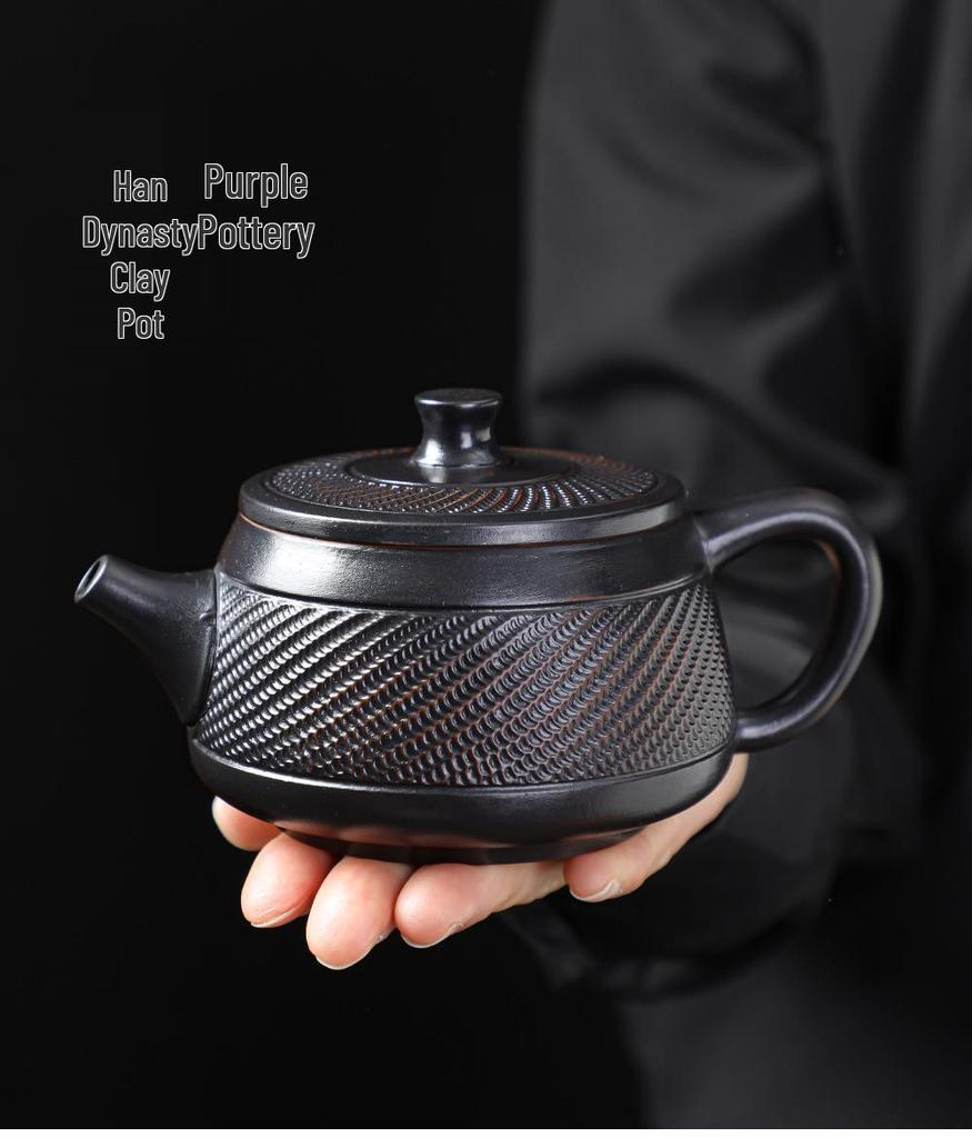 Purple Clay Kung Fu Teapot Set: Includes One Teapot, Six Cups, and Tray - Luxurious Retro Design for Home Tea Brewing