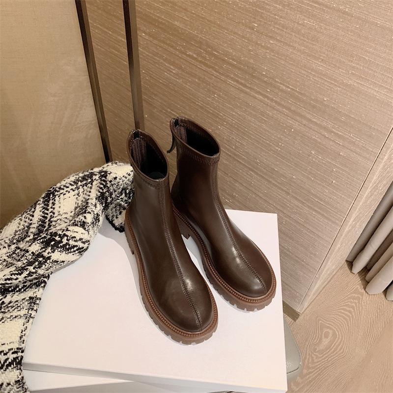 Inner heightening Martin boots short boots women's new boots British style women's boots versatile small thin elastic boots velvet