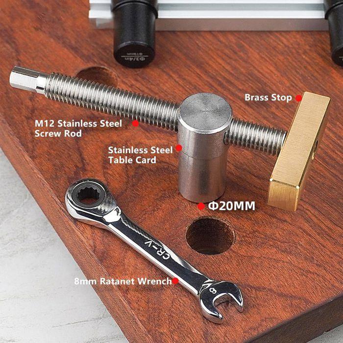 AIMOONSA Lot de 2 pinces rapides pour établi avec 4 chiens de banc - pour trous 20 mm