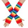 1 Pair Women Rainbow Striped Elbow Gloves Long Fingerless Gloves Striped Knitted Elbow Mittens Cotton Wrist Sleeves Arm Warmer