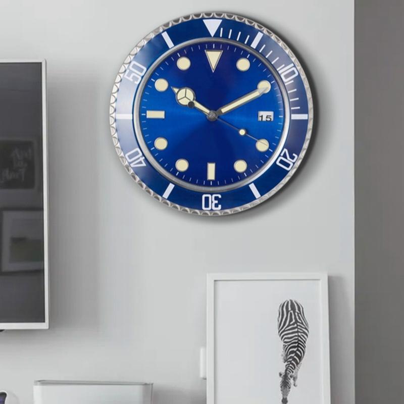 1pc 13 inch luxury creative metal wall clock, living room and study decoration wall clock, fluorescent clock dial, battery free
