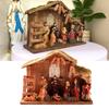 Mini Christmas Nativity Set Holy Family Resin Figurine Statue with Stable Miniature Christmas Nativity Scene Sculptures