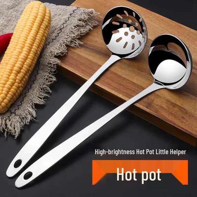 Thickened Stainless Steel Soup Ladle Set: Large, Long-Handle Spoons with Strainer for Soup and Hot Pot