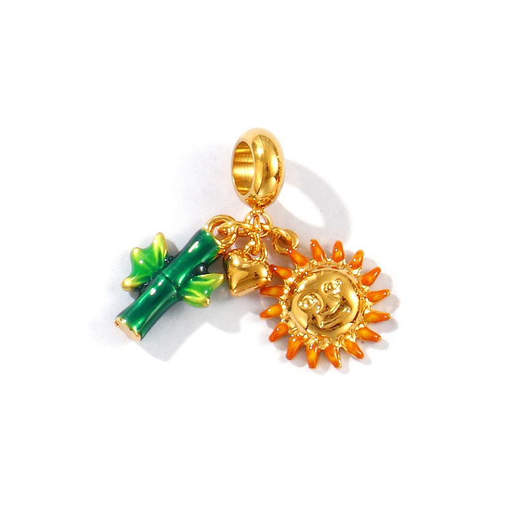 Doreen Box 18k Gold Plated Enamel Animal Plant Charms 304 Stainless Steel European Style Swing Bead Necklce Pendant