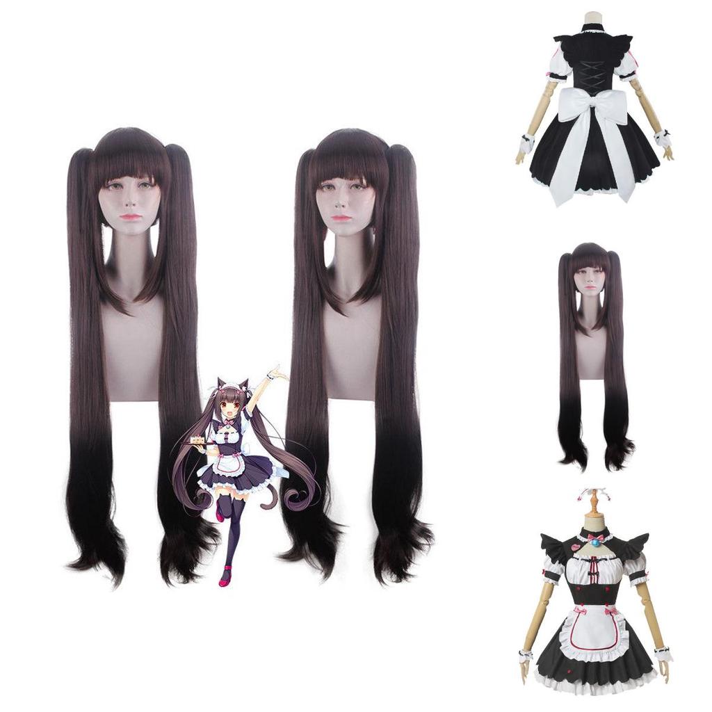 Nekopara Chocola Vanilla Katzen-Maid-Kleid Japanisches Anime Cosplay Kostüm Perücke