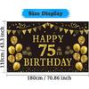 Trgowaul 75th Birthday Backdrop Gold and Black 5.9 X 3.6 Fts Happy Birthday Party Decorations Banner for Women Men Photography Supplies Background