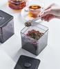 Yamazaki Airtight Storage Container with Spoon and X X Tower Square for Tea 5466 (Yamazaki Industries) Valve, Black, Approx. W9.2 D9.2 H10.2cm, Shape,