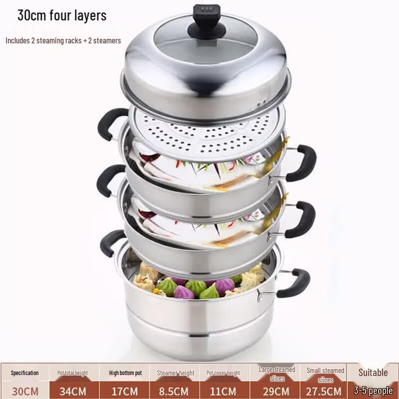 Younluo 3-Layer Thickened Stainless Steel Steamer Pot