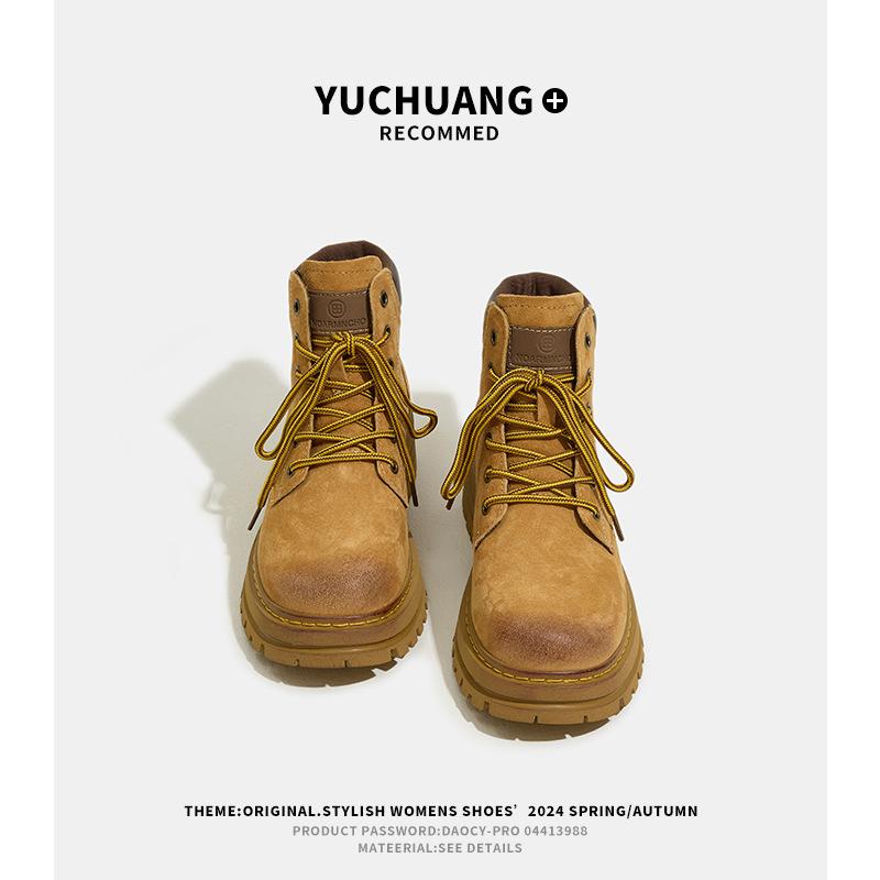 Martin boots women's 2025 autumn new leather thick-soled heightening outdoor fashion casual versatile big yellow boots women's shoes