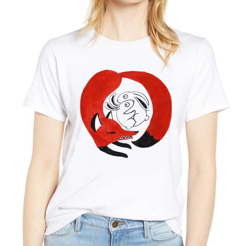 Women T Shirts Printing Graphic Fox Owl Summer Autumn Cute 90S Fashion Clothes Lady Tee Tops Female Kawaii T Shirt Women T-Shirt