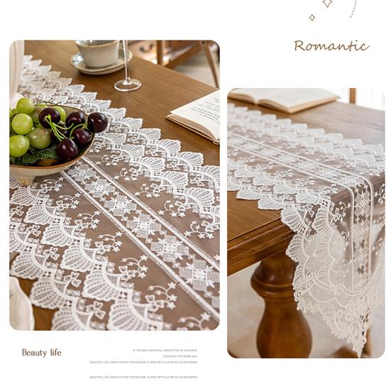 Table Runner Decorative Tulle Tablecloth with Tassel Banner Handcrafted Elegant Lace Strip Cloth for Dining Table Coffee Table TV Cabinet