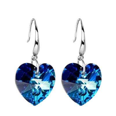 Women's Jewelry Women's Long Ocean Heart Blue Crystal Temperament Elegant Personality Princess Ear Hook Earrings Jewelry