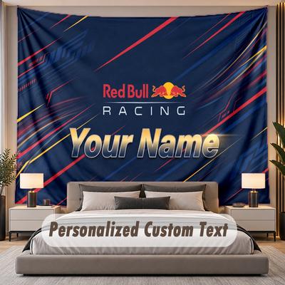 Custom Name Text Tapestry Red Bull Racing Personalized Polyester Wall Tapestry For Bedroom And Room