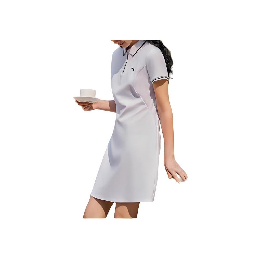 Anta Training Series Logo Loose Breathable Comfortable Short Sleeve Dress Women Dresses Snow-White 962427203-1