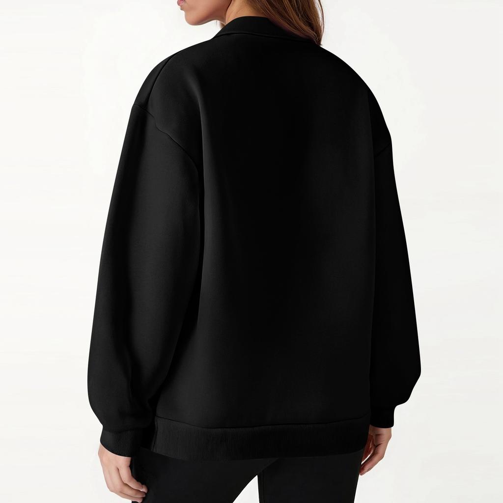 Women's Fashion Long Sleeve Solid Color V-Neck Loose Sweatshirt Top