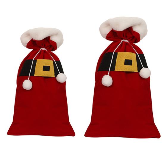 Christmas Candy Bag Xmas Treat Bag Fabric Snack Wrapping Bag Red Flocked Party Favor Bag for Holiday Decor Gift Wrapping