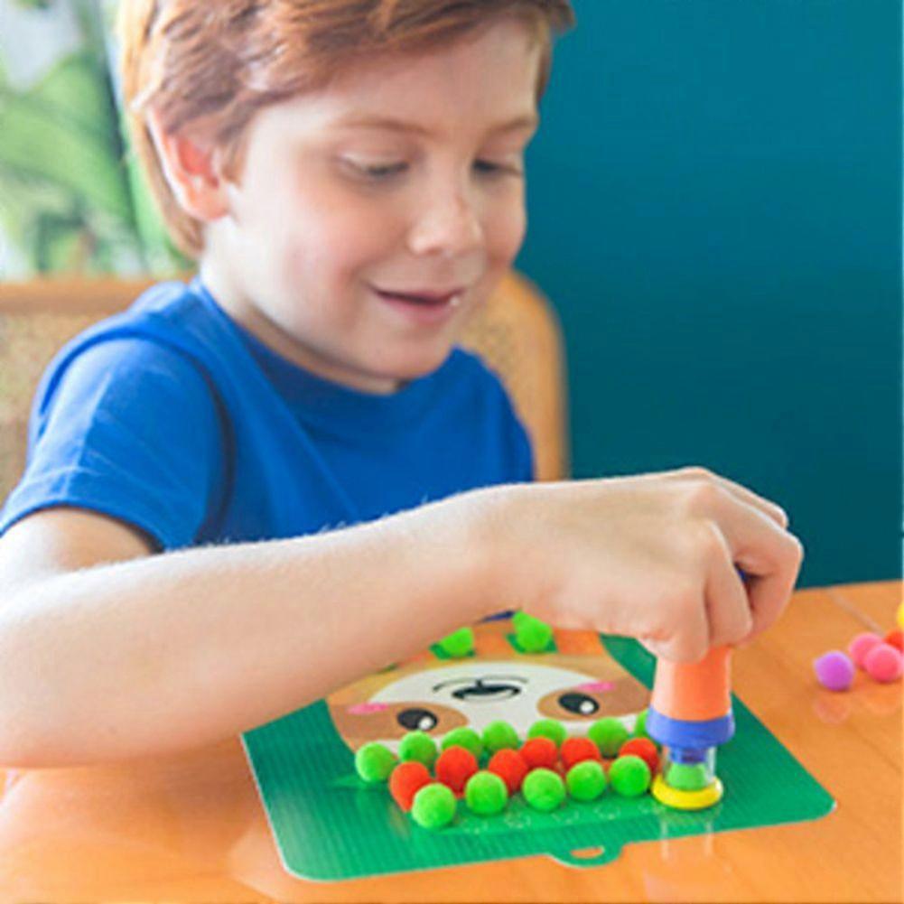 Kids Gifts PomPom Crafts Set Cute Animal PomPom Art Kit Crafts DIY Sensory Activity Set Birthday Gift for Kids Ages 3+
