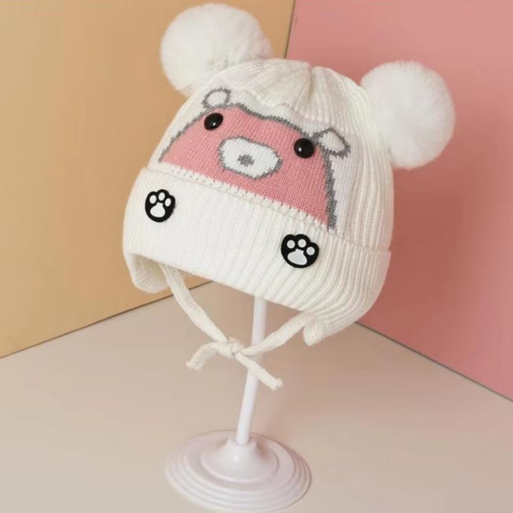 

Plush Ball Baby Knitted Cap Thicken Warm Hat New Ear Protection Cap белый