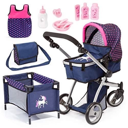 Sada kočárku pro panenky - Milano - Jogger - 12 doplňků - Modrá barva - Unisex