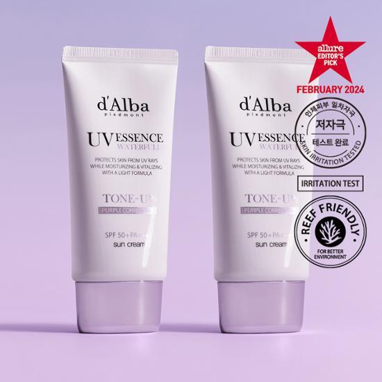 [Cool Tone Correction] Dalba Waterful Purple Tone-Up Sun Cream Duo Special (50ml+50ml), Korea sunscreen