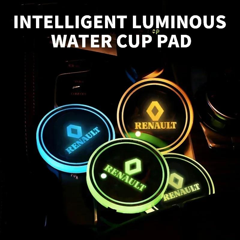 Hub Caps 7 Color LED Car Cup Holder Light Luminous Coaster Water Cup Pad For Renault DACIA Logan Scenic Loguna Kadjar Twingo Acc