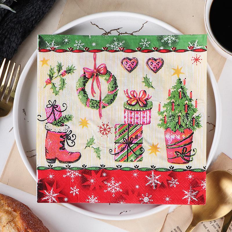 20Pcs/pack Christmas Series Printed Paper Disposable Tableware Napkin Tissues Xmas Happy New Year Party Decoration