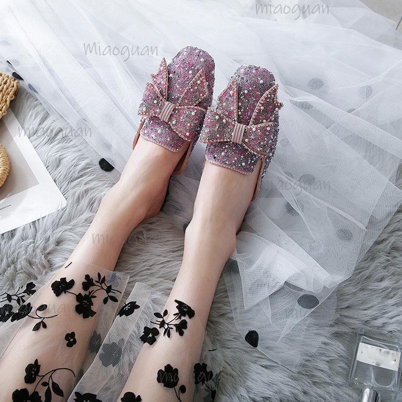 Size 34-43 Rhinestone Beaded Women's Mules Cover Toe Trendy Slides Slip-on Woman Shoes  De Mujer Spring Summer Footwear