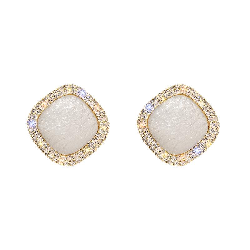 Elegant Rhinestone Geometric Square Double-Layer Stud Earrings for Women