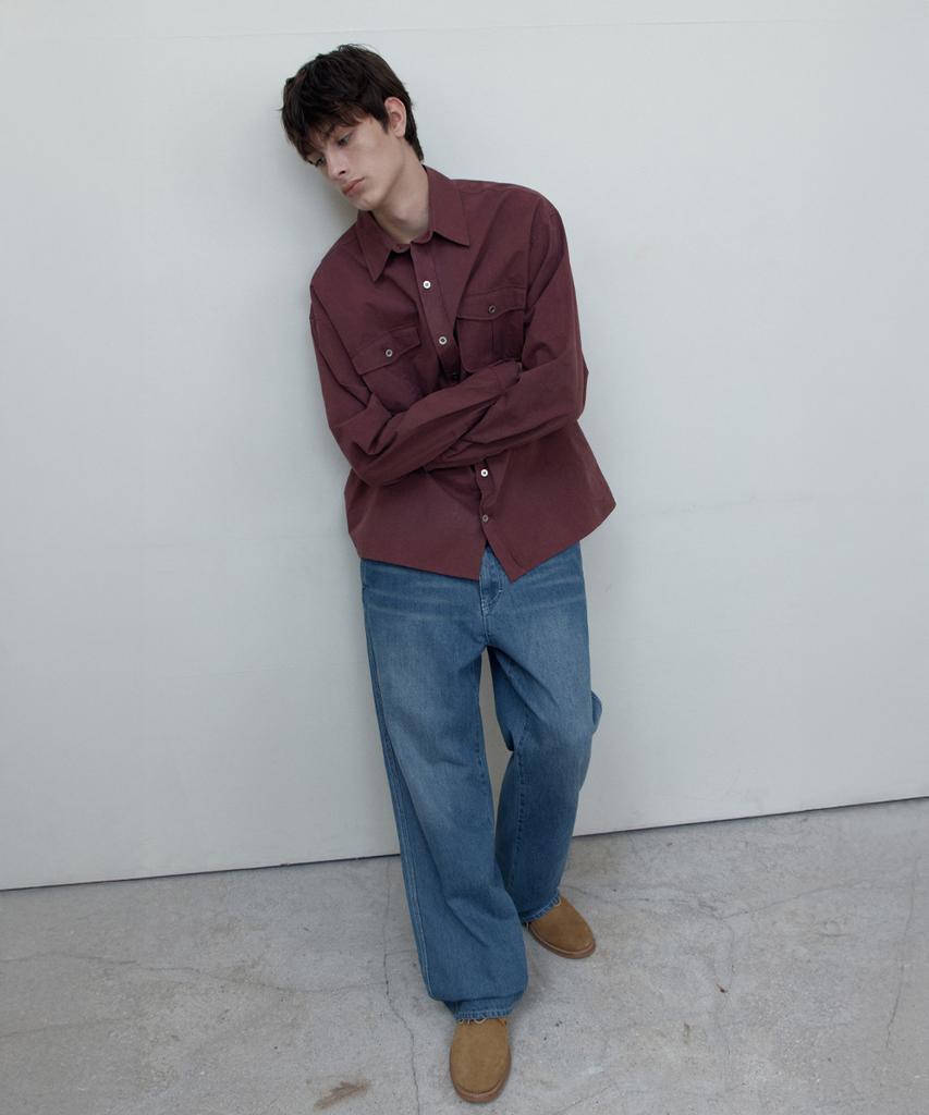 WEDNESDAY OASIS Work Cotton Shirt_Burgundy(Wb6Sh13)