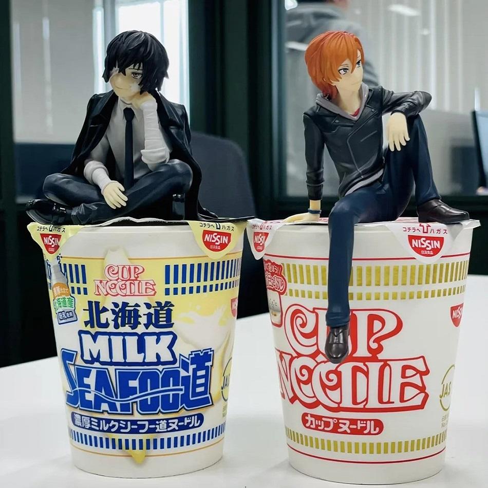 New 13Cm Bungo Stray Dogs Anime Dazai Osamu Nakahara Chuuya Action Figure Noodle Stopper Sitting Pose Pvc Mini Statue Model Toys