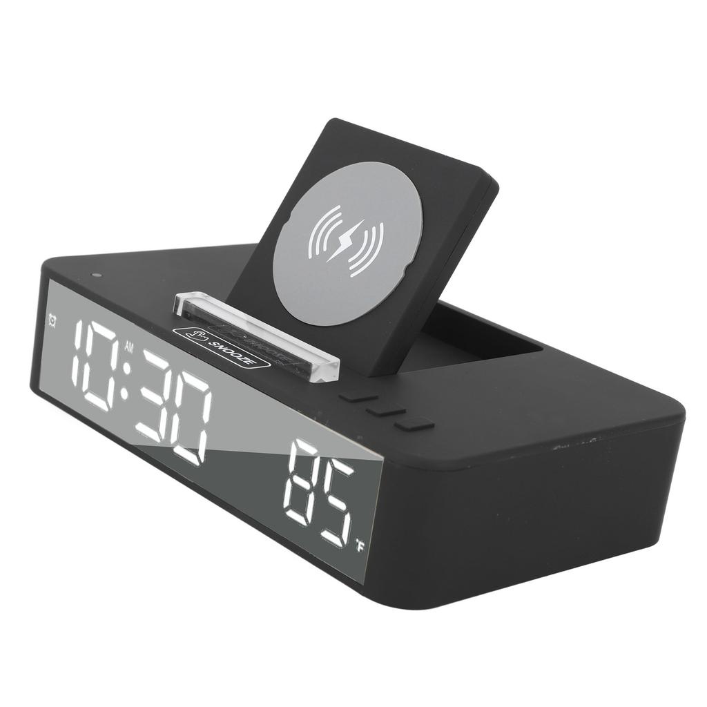 10W Digital Alarm Clock One Button Lifting LED Mirror Electronic Clock with 10W Wireless Charging for Bedroom