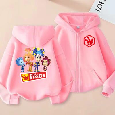New Kids Fun Cartoon Zip UP Hooded Tops Girl Clothes Graphic Zipper Hoodie Boys Fashion Casual Sweatshirts