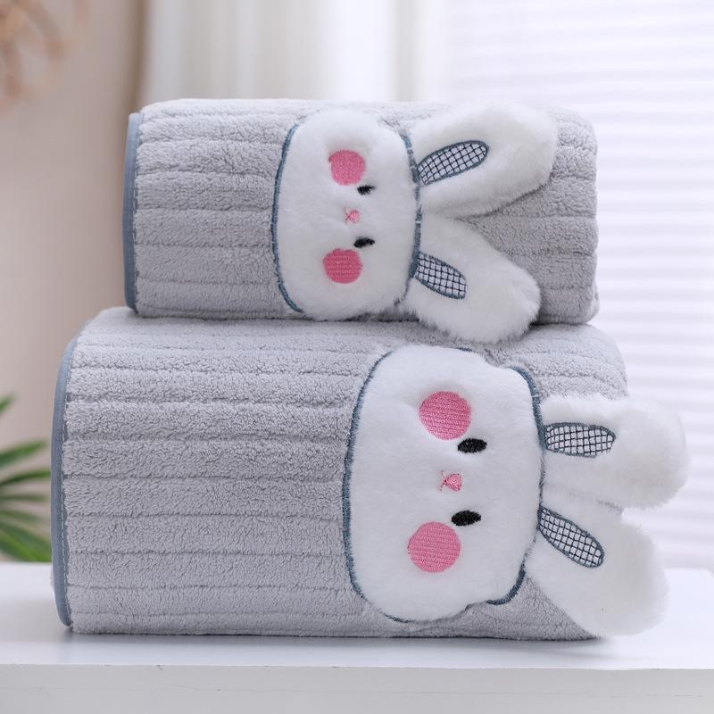 Plus Size Cartoon Rabbit Bath Towel Set for Kids - Cute, Quick Dry, and Absorbent Coral Fleece for Home Use