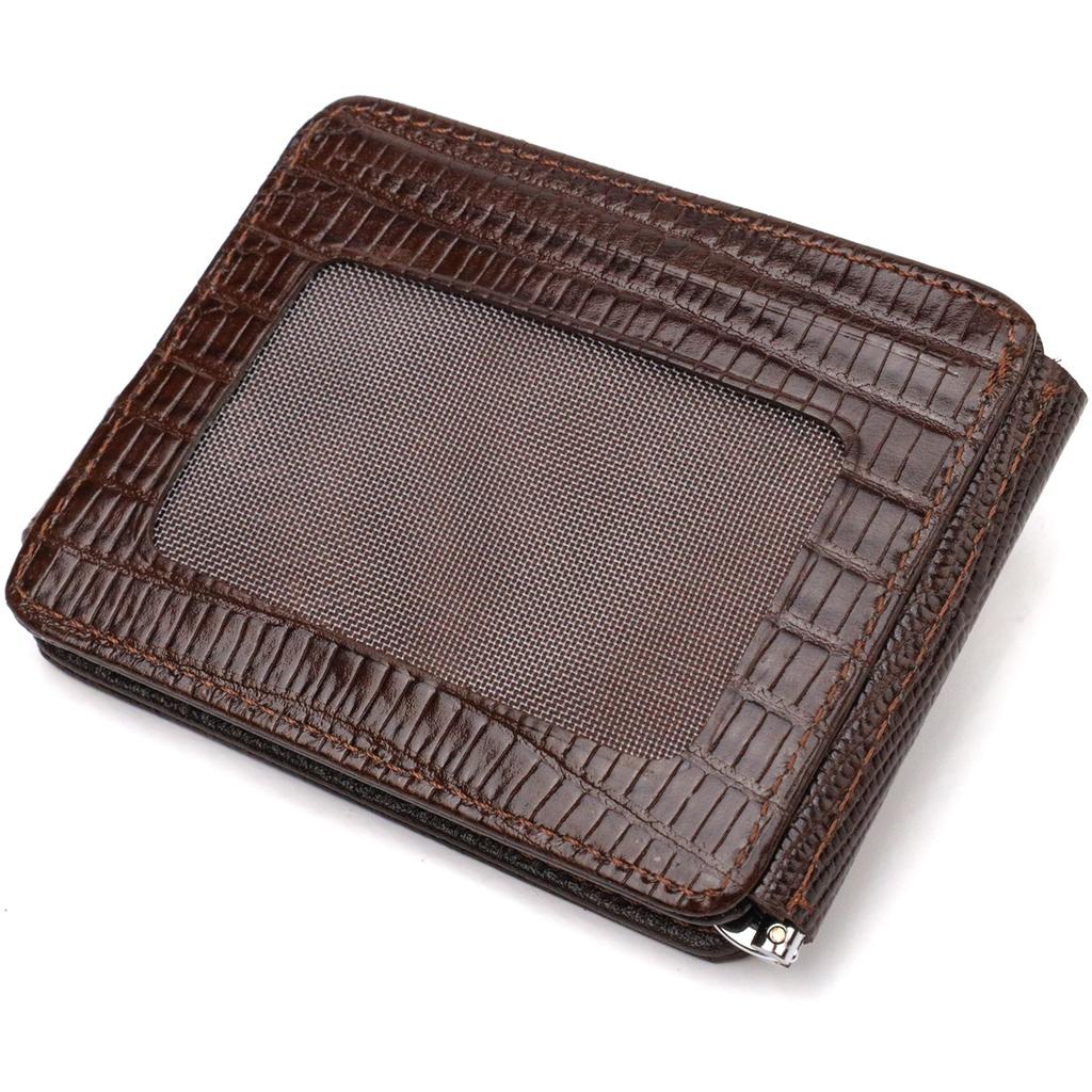 Textured Money Clip Made of Genuine Leather with Embossing CANPELLINI 21940 Brown