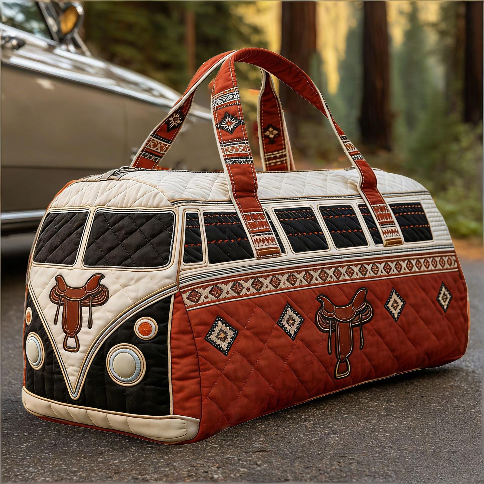 

Vintage Quilted Travel Bag Bohemian Style Weekend Duffle Bag Handheld Carry Bag for Short Trips and Overnight Stays Lightweight Durable One Size