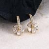 Golden Gentle And Sweet Petal Zircon Stud Earrings, A Daifa Mori Niche Temperament Curved Hook Flower Earrings