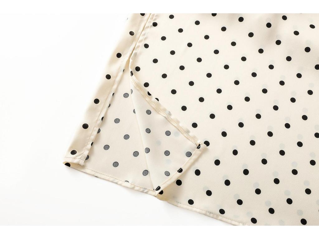 Herbstlicher gepunkteter figurbetonter Midi-Rock mit Seitenschlitz und elastischer Taille