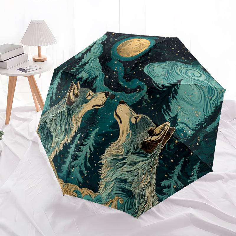 Wolfsmuster, automatisch faltbarer Regenschirm, tragbares und faltbares Design, 8 Rippen, ein Weihnachts- oder Geburtstagsgeschenk.