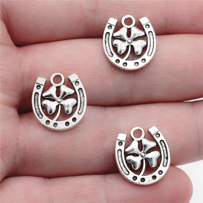 

10pcs 16*15mm Antique Silver Color Horseshoe Charms Lucky Clover Pendant for Bracelets Necklace DIY Jewelry Making