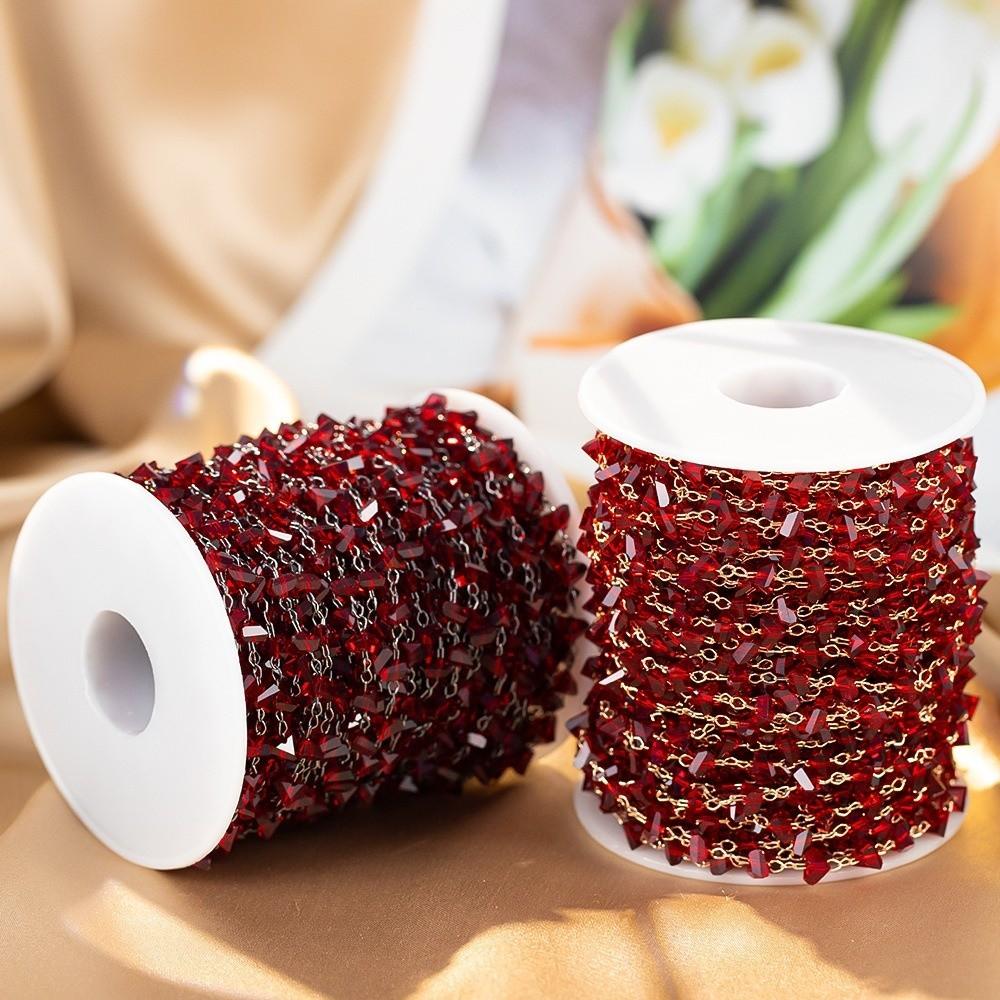 Red Beads Crystal Stone Chains 1Meter Tassel Chain Fashion Copper Chain for Necklaces Bracelets