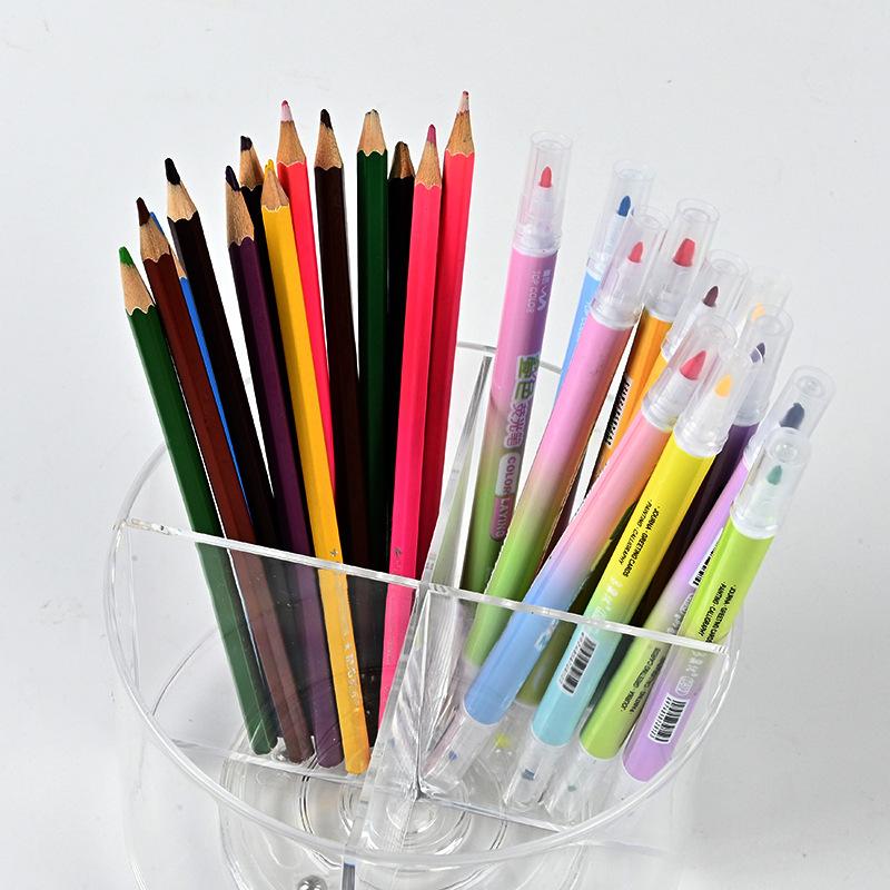 Acrylic Turntable Pen Holder Desktop Pen Holder Storage Box Desktop Multi-function Student Stationery Sorting and Storage