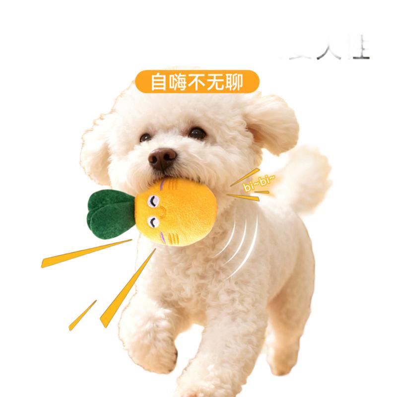 Cute Carrot Shaped Pet Toy, Squeaky Interactive Chew Toy for Dogs & Cats, Soft Teething Toy