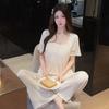 Wumida Pajamas with Chest Pads Women's Summer Short-sleeved Modal Pure Lace Bow High-end Loungewear Suit