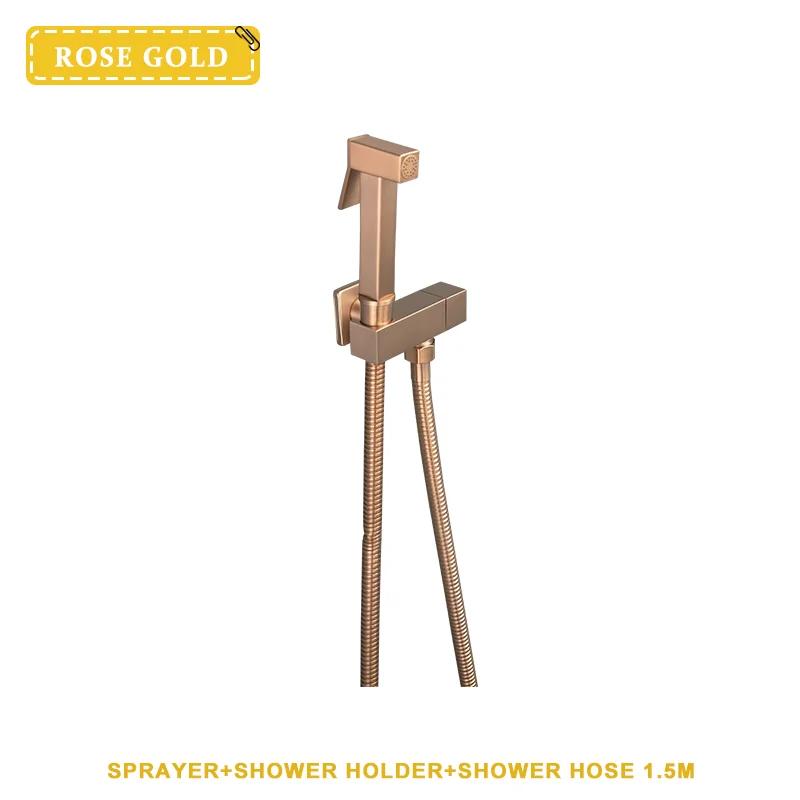 Juego de ducha de mano con rociador de bidé de latón dorado cepillado, accesorios de baño para ducha de pared, grifo de bidé, boquilla de rociado autolimpiante