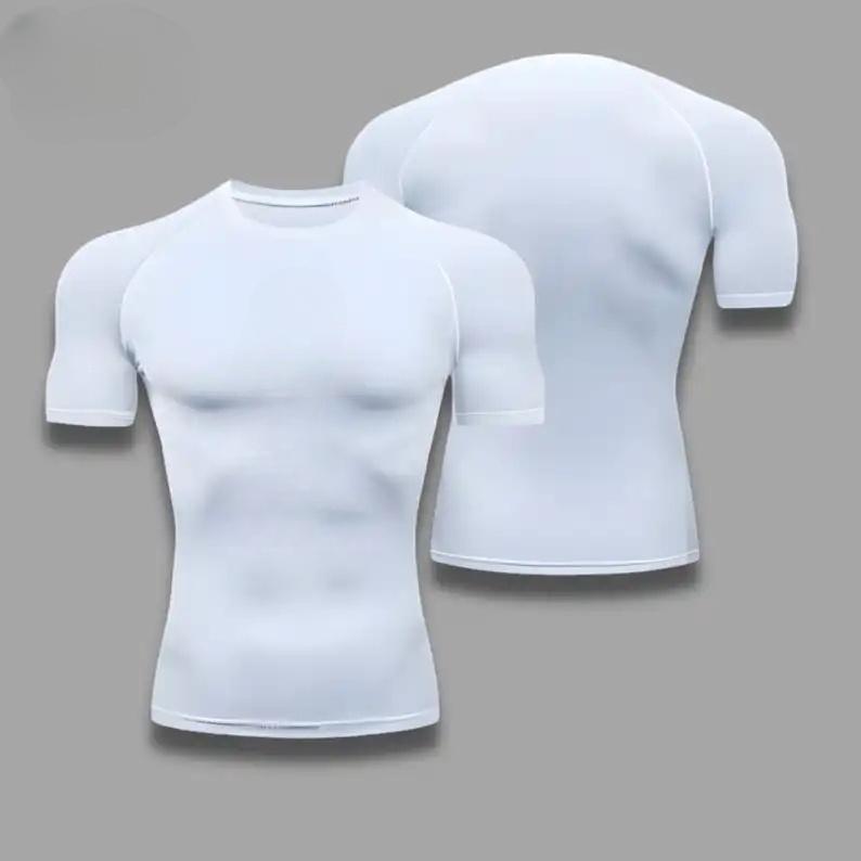 Men Quick-Dry Athletic T-Shirt Breathable Stretchy Moisture-Wicking Short Sleeve Compressed Fitness Gym Sports Workout 8 Colors
