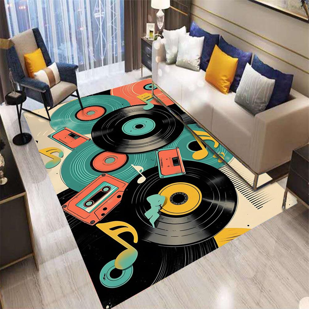 Vinyl Record Carpet Rug Music Theme Retro Disco Floating Water Splash Home Decoration Living Room Entertainment Room Floor Mat