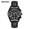 SANDA Men's Luminous Quartz Watch with Moon Phase, Calendar, and Leather Strap - Waterproof Business Casual Design.