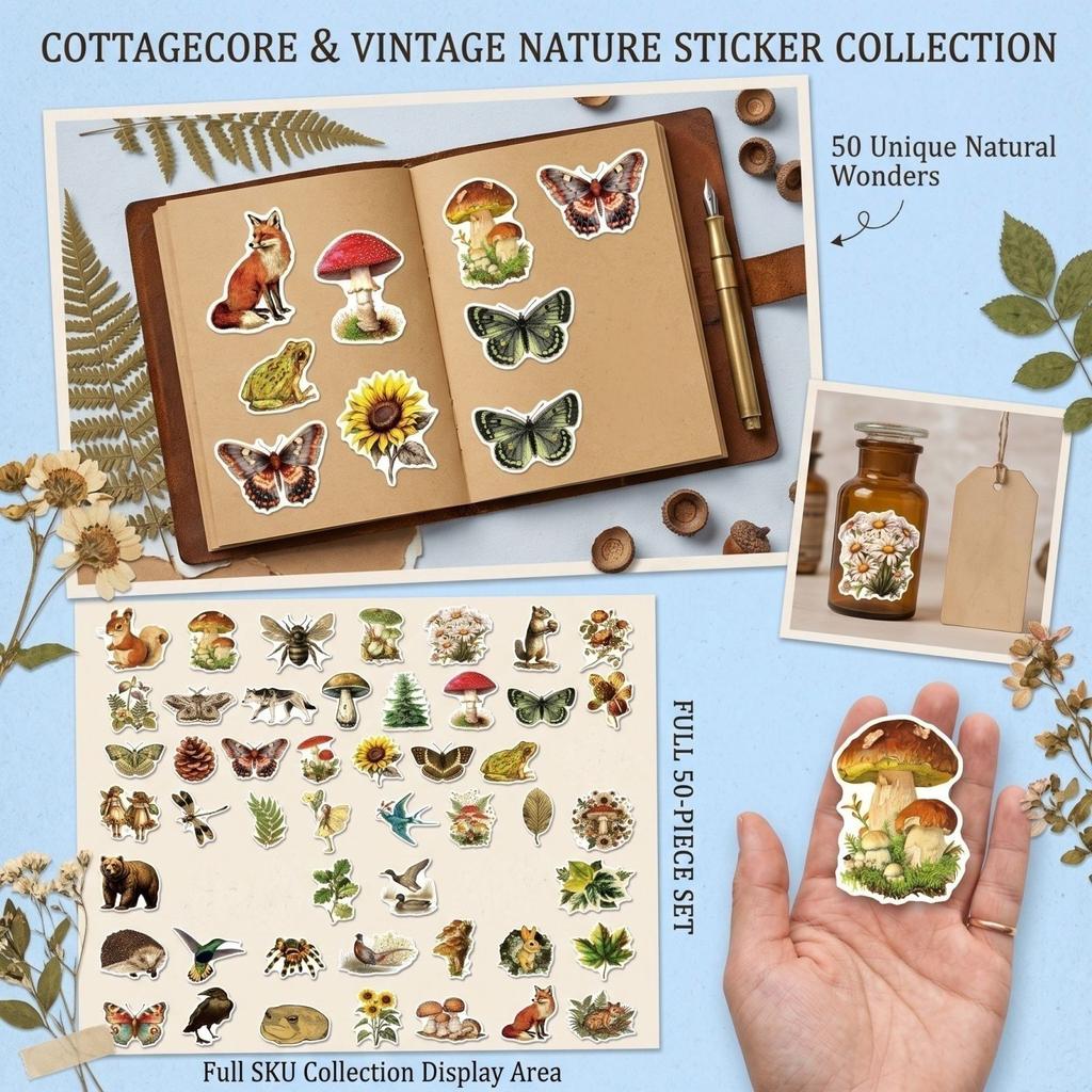 50 Pcs Nature Scenery Sticker Set, Decals for Scrapbooking, Journaling, DIY Crafts, Home Decor